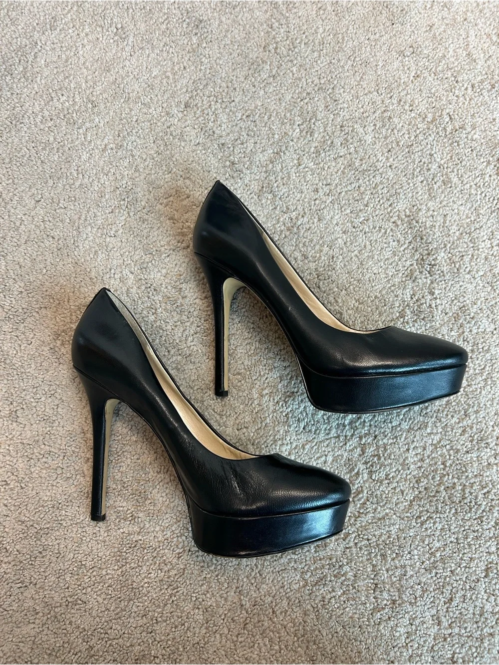 Nine West Black Leather Platform Stiletto Pumps High Heels Classic Round Toe 8.5